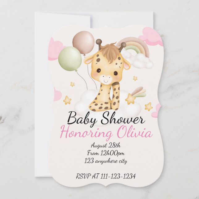 BABY GIRAFFE BABY SHOWER EINLADUNG (Vorderseite)