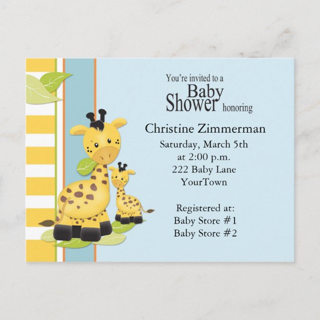 Baby Giraffe Baby shower Invitation Carte postale (Devant)