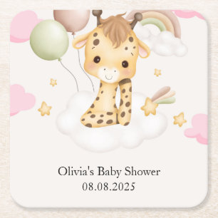 BABY-GIRAFFE BABY-SHOWER RECHTECKIGER PAPPUNTERSETZER