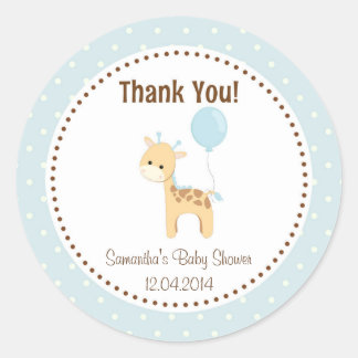 Baby Giraffe Babyduschenaufkleber blau Runder Aufkleber