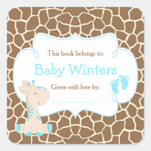 Baby Giraffe Blue Dusche Buchzeichen Quadratischer Aufkleber
