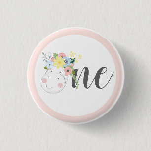 Baby Giraffe Blumennummer 1 1. Geburtstag Party Button