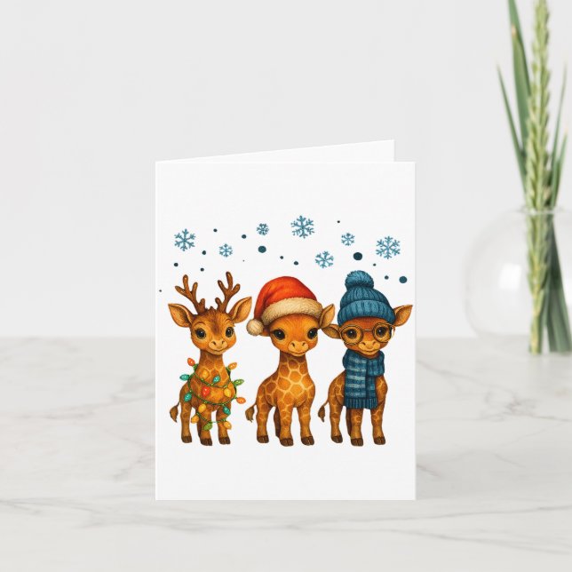 Baby Giraffe Christmas Lights Santa Hat Reindeer W Karte (Vorderseite)