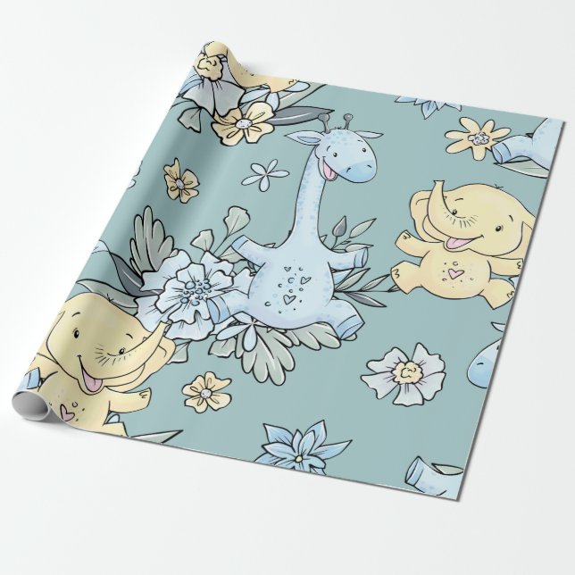 Baby Giraffe & Elephant Geschenkpapier (Ungerollt)