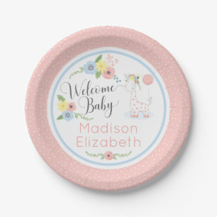 Baby Giraffe Floral Calf Begrüßungs Baby Dusche Pa Pappteller