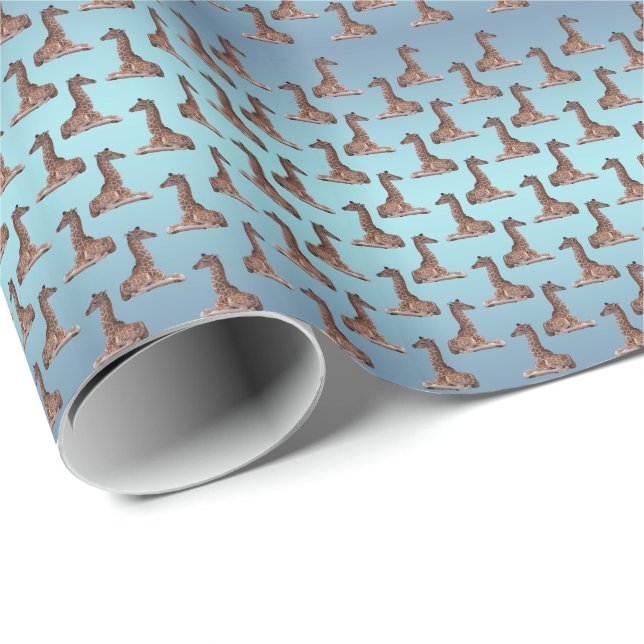 Baby Giraffe Frenzy Wrapping Paper (Sky Blue Mix) Geschenkpapier (Rolleneckpunkt)