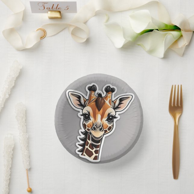 Baby Giraffe Gray Pappteller (Hochzeit)