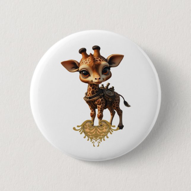 Baby-Giraffe im Steampunk-Cartoon-Stil Classic T- Button (Vorderseite)