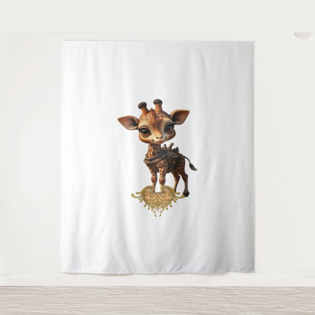 Baby-Giraffe im Steampunk-Cartoon-Stil Classic T- Wandteppich (Vorderseite)