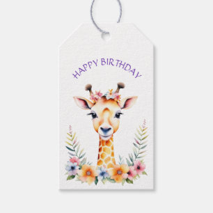 Baby Giraffe in Blume Girl's Birthday Party Geschenkanhänger