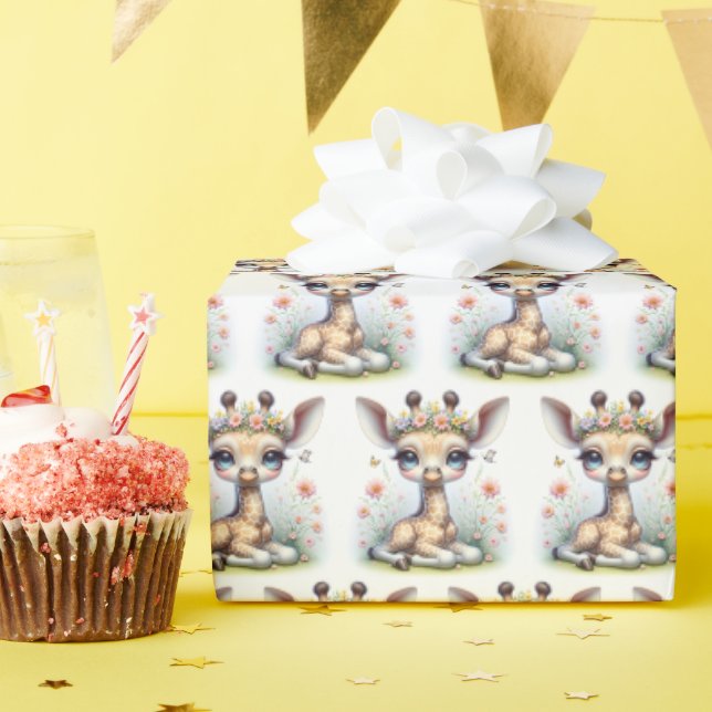 Baby Giraffe in rosa Blume Geschenkpapier (Geburtstagsparty)
