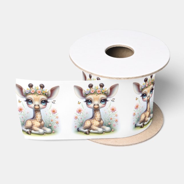 Baby Giraffe in rosa Blume Satinband (Spule)