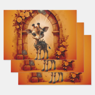 Baby-Giraffe in Steampunk-Cartoon Geschenkpapier Set