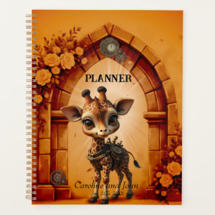 Baby-Giraffe in Steampunk-Cartoon Planer
