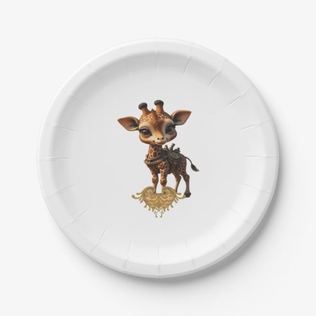 Baby giraffe in steampunk-cartoon style Classic T- Pappteller (Vorderseite)