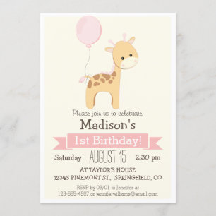 Baby Giraffe Invitation de fête d'anniversaire de 