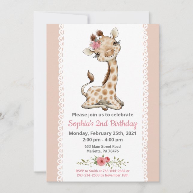 Baby Giraffe Invitation fête d'anniversaire (Devant)