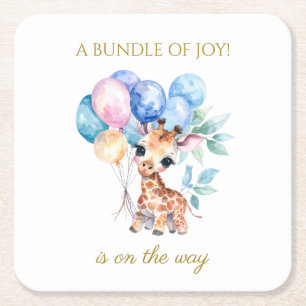 Baby-Giraffe mit Ballons Baby Shower Rechteckiger Pappuntersetzer