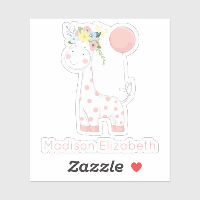 Baby Giraffe mit Blumenkronen-Kinderzimmer-Individ Aufkleber (Blatt)