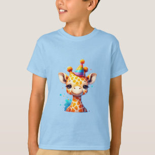 Baby-Giraffe mit Partyhut Geburtstag blau T-Shirt