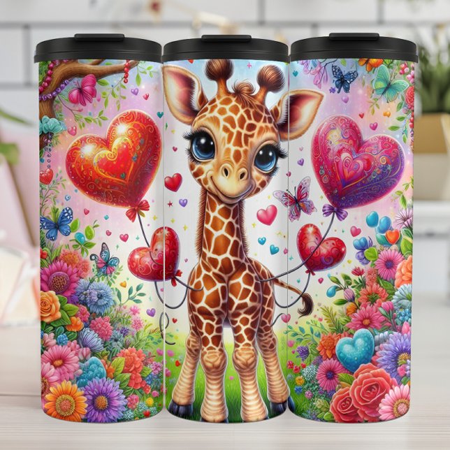Baby Giraffe Multi Heart Balloon Wrap Thermosbecher (Von Creator hochgeladen)
