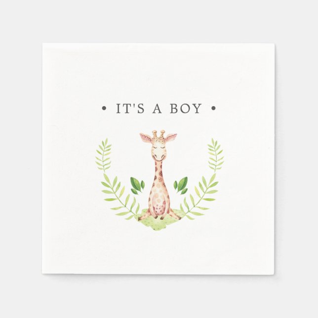Baby Giraffe Personalisiert Es ist ein Junge Serviette (Vorderseite)