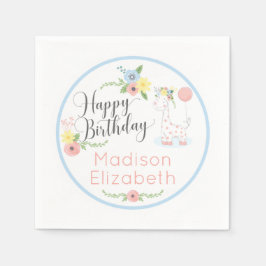 Baby Giraffe Pink Floral Happy 1. Geburtstag Party Serviette