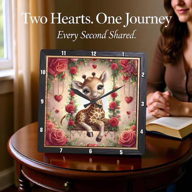 Baby-Giraffe Rosengarten Quadratische Wanduhr (Von Creator hochgeladen)