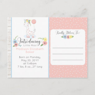 Baby Giraffe Rustic Floral Baby Geburtsankündigung Ankündigungspostkarte