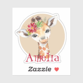 Baby Giraffe Safari Jungle Pink Personalisiert Aufkleber
