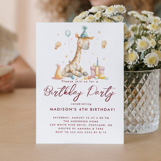 Baby Giraffe und Balloons Kindergeburtstag Party Einladung (Von Creator hochgeladen)