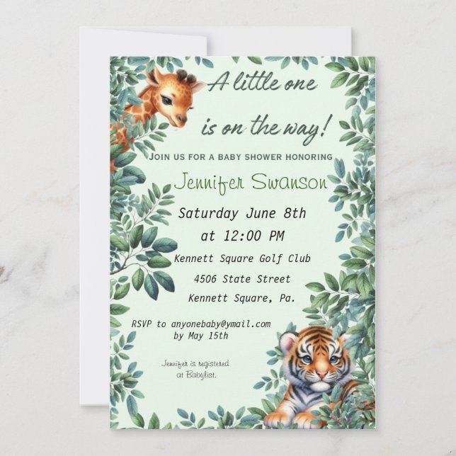 Baby Giraffe und Tiger Baby Dusche Einladung (Vorderseite)