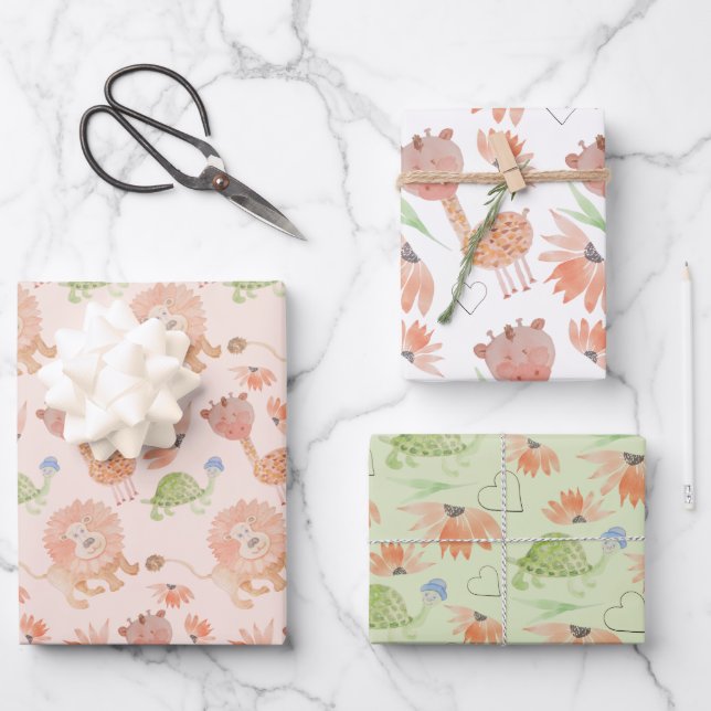 Baby Giraffe Watercolor Handgemalt Geschenkpapier Set (Vorderseite)