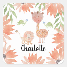 Baby Giraffe Watercolor Handgemalt Quadratischer Aufkleber