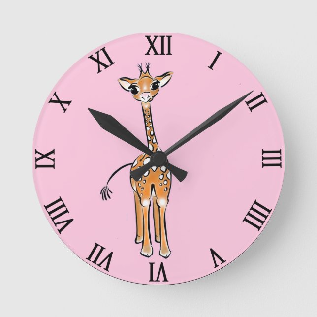 Baby Giraffe zeichnend Runde Wanduhr (Vorderseite)