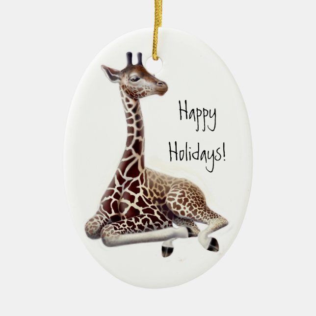 Baby-Giraffen-Feiertags-Verzierung Keramikornament (Vorne)