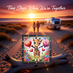 Baby-Giraffen-Herz-Ballon Quadratische Wanduhr