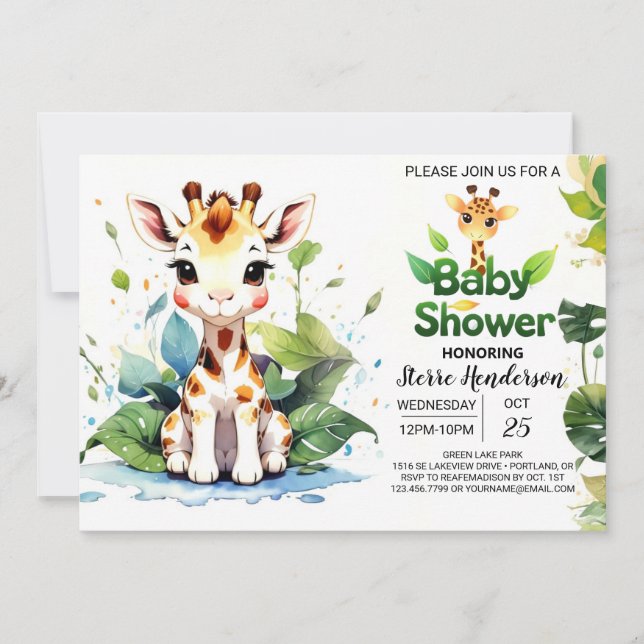Baby Giraffe's Whimsical Baby Shower Einladung (Vorderseite)