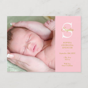 Baby GirI Birth Stats Monogram Foto Vielen Dank Postkarte