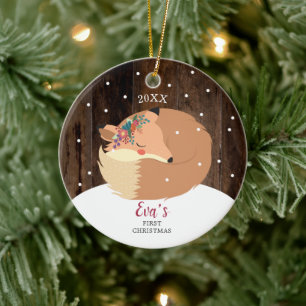 Baby Girl 1. Christmas Woodland Fox Personalisiert Keramik Ornament
