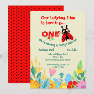 Baby Girl 1. Geburtstag Ladybug Party Einladung