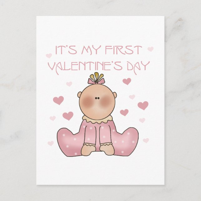 Baby Girl 1. Valentinstag Feiertagspostkarte (Vorderseite)