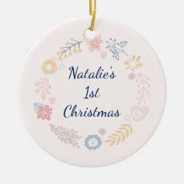 Baby Girl 1. Weihnachts Pink Botanisches Foto Keramik Ornament