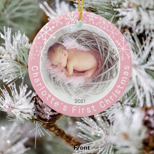 Baby Girl 1. Weihnachtsfest Foto Schneeflocken Ros Keramik Ornament