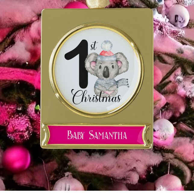 Baby Girl 1. Weihnachtszeit Koala Keepake Banner-Ornament Gold (Von Creator hochgeladen)