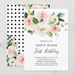 Baby Girl 1st Birthday Party Invitation