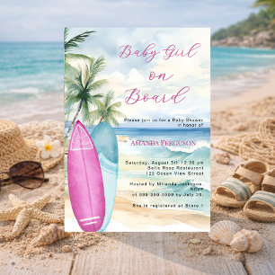 Baby Girl an Bord Surfbrett Strand Baby Shower Einladung