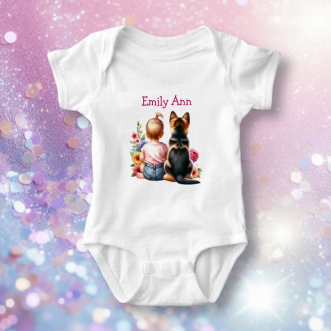 Baby Girl and German Shepherd Personalisiert Baby Strampler (Von Creator hochgeladen)
