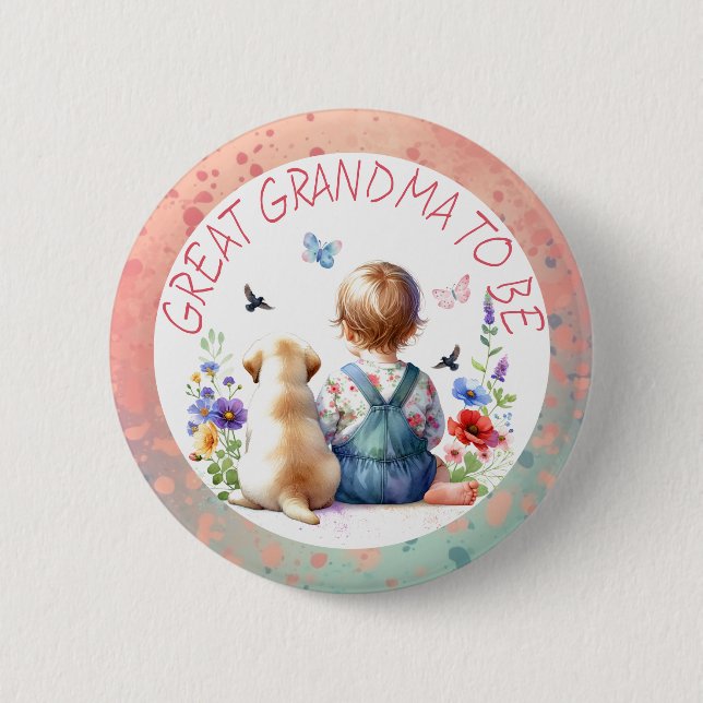 Baby Girl and Puppy Baby Dusche Großes Oma Button (Vorderseite)