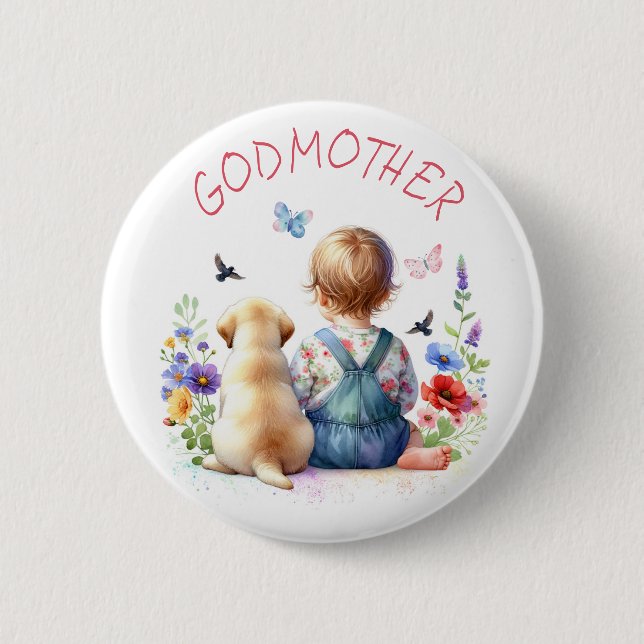 Baby Girl and Puppy Baby Showmutter zu sein Button (Vorderseite)